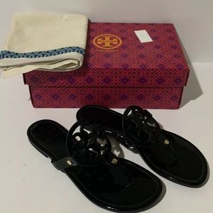 Tory Burch Miller Sandal Black Patent Leather 9.5